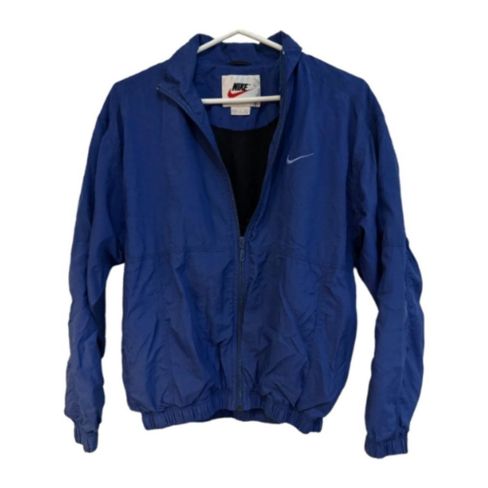 VINTAGE  Nike Windbreaker Size Small Blue Jacket Full Zip Swoosh 90s Retro